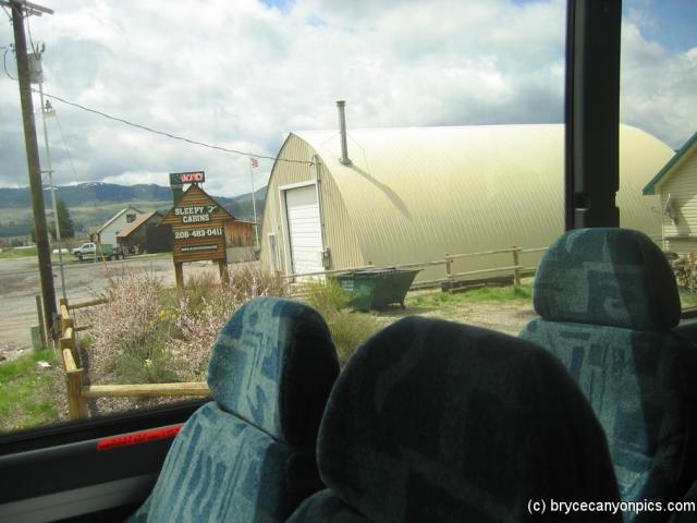 Sleep J Cabins in Idaho as seen from Tour Bus.jpg
